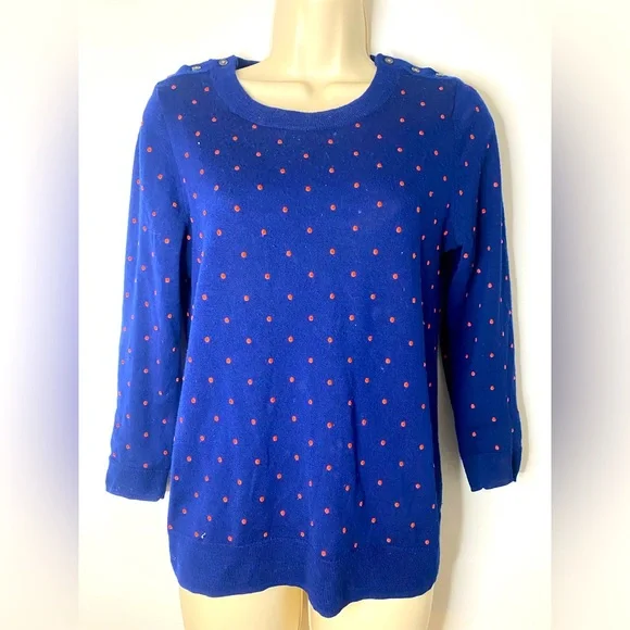 J. Crew Navy/Coral 3/4 length sleeve polka dot sweater - Picture 1 of 4